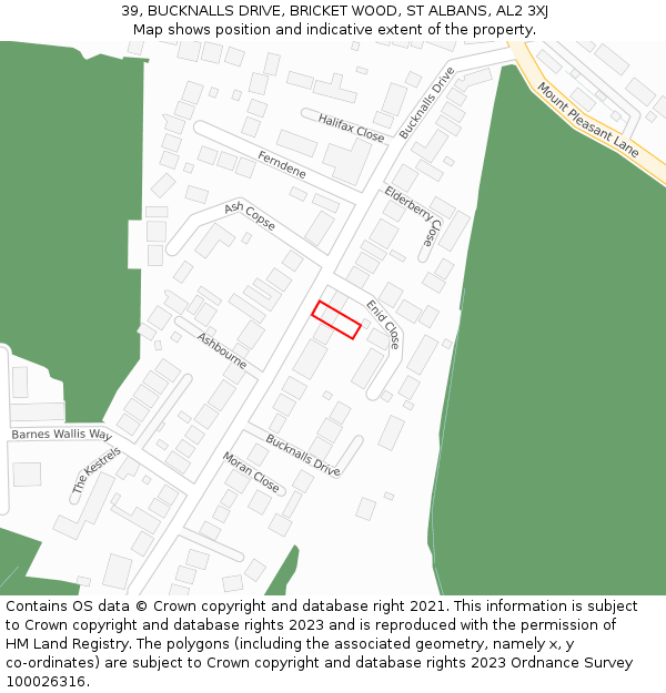 39, BUCKNALLS DRIVE, BRICKET WOOD, ST ALBANS, AL2 3XJ: Location map and indicative extent of plot