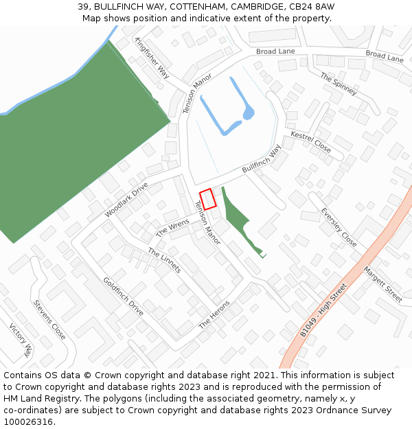 39, BULLFINCH WAY, COTTENHAM, CAMBRIDGE, CB24 8AW: Location map and indicative extent of plot