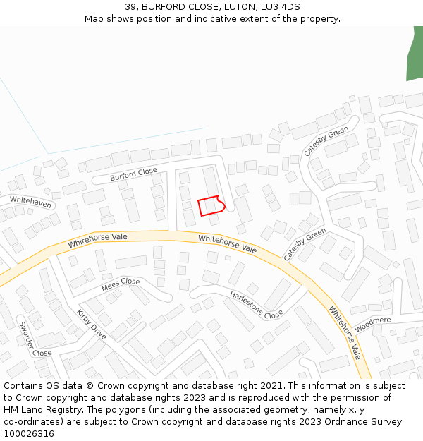 39, BURFORD CLOSE, LUTON, LU3 4DS: Location map and indicative extent of plot