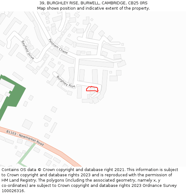 39, BURGHLEY RISE, BURWELL, CAMBRIDGE, CB25 0RS: Location map and indicative extent of plot