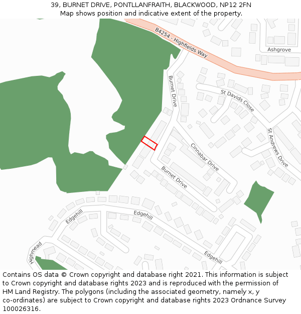 39, BURNET DRIVE, PONTLLANFRAITH, BLACKWOOD, NP12 2FN: Location map and indicative extent of plot