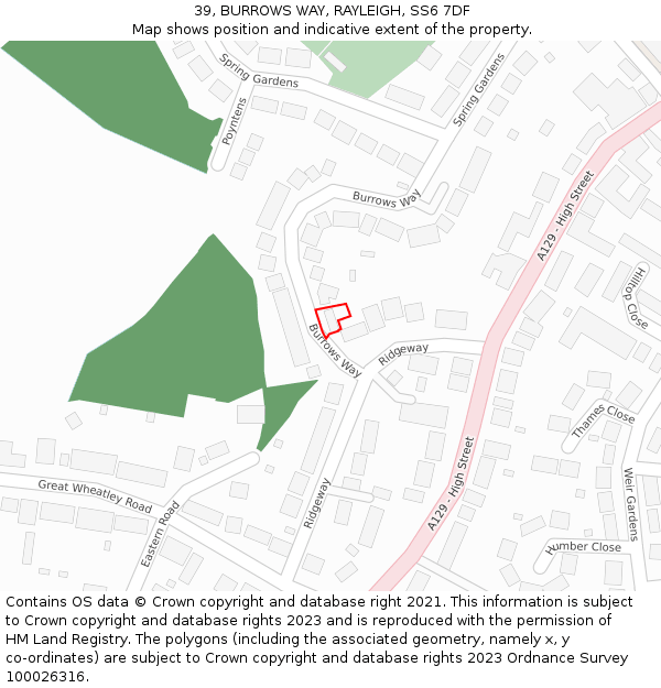 39, BURROWS WAY, RAYLEIGH, SS6 7DF: Location map and indicative extent of plot