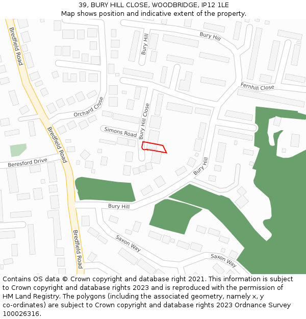39, BURY HILL CLOSE, WOODBRIDGE, IP12 1LE: Location map and indicative extent of plot