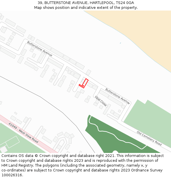 39, BUTTERSTONE AVENUE, HARTLEPOOL, TS24 0GA: Location map and indicative extent of plot