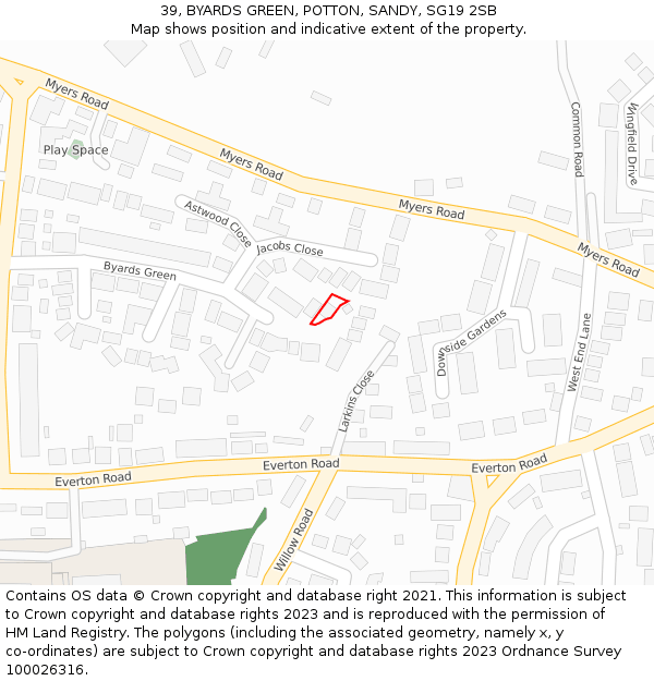 39, BYARDS GREEN, POTTON, SANDY, SG19 2SB: Location map and indicative extent of plot