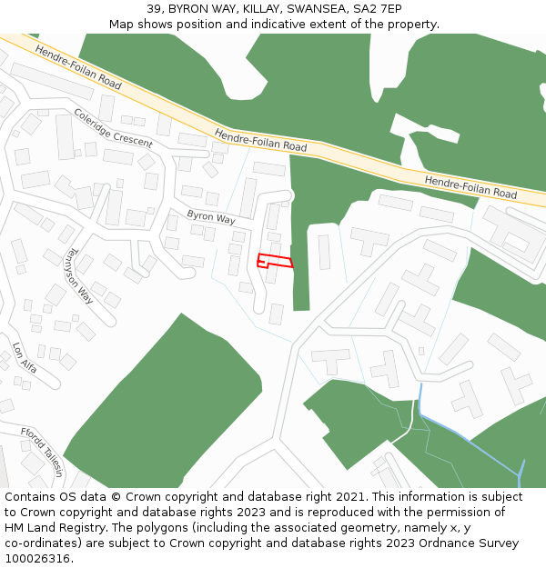 39, BYRON WAY, KILLAY, SWANSEA, SA2 7EP: Location map and indicative extent of plot