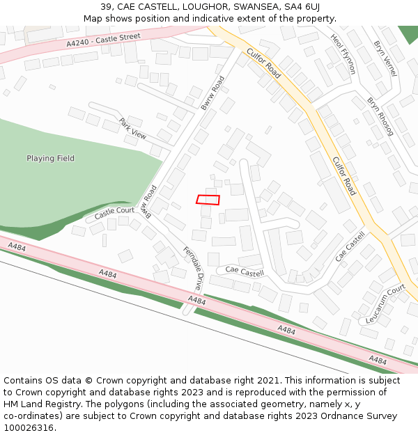 39, CAE CASTELL, LOUGHOR, SWANSEA, SA4 6UJ: Location map and indicative extent of plot