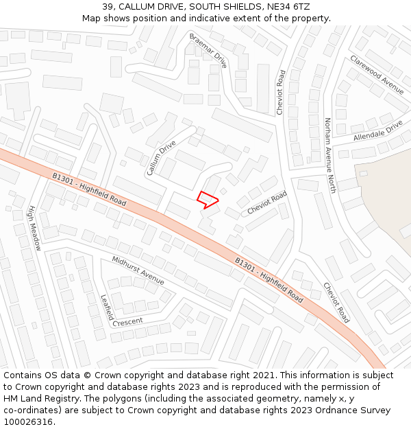 39, CALLUM DRIVE, SOUTH SHIELDS, NE34 6TZ: Location map and indicative extent of plot