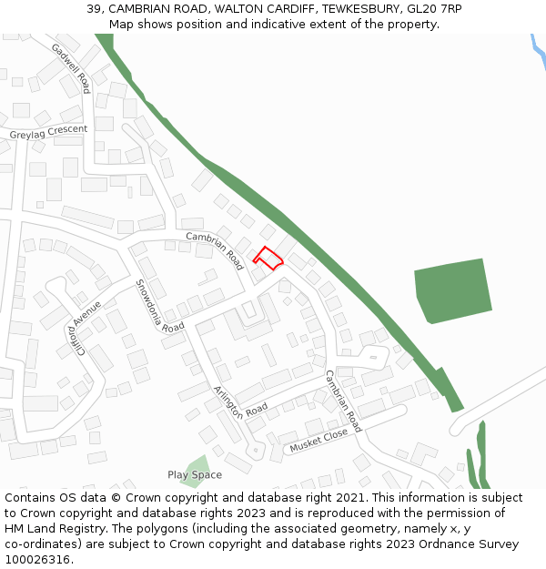 39, CAMBRIAN ROAD, WALTON CARDIFF, TEWKESBURY, GL20 7RP: Location map and indicative extent of plot