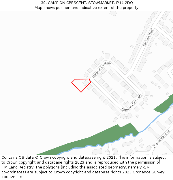 39, CAMPION CRESCENT, STOWMARKET, IP14 2DQ: Location map and indicative extent of plot