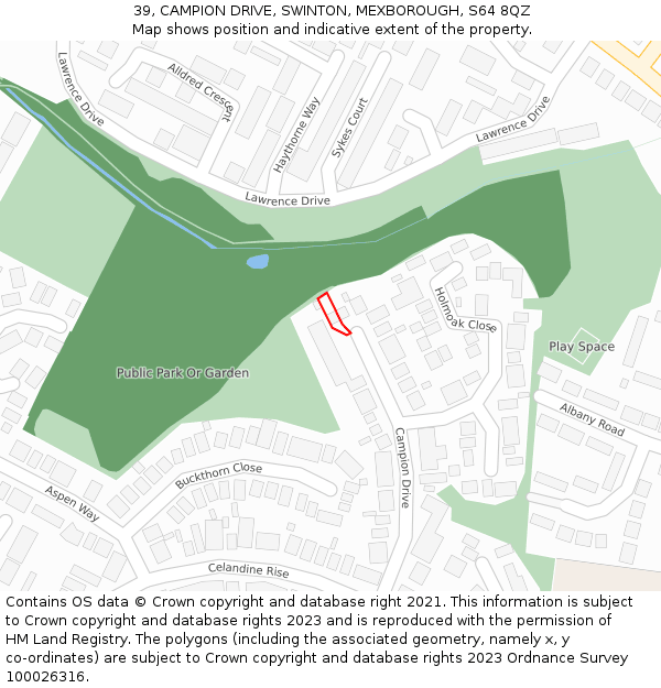 39, CAMPION DRIVE, SWINTON, MEXBOROUGH, S64 8QZ: Location map and indicative extent of plot