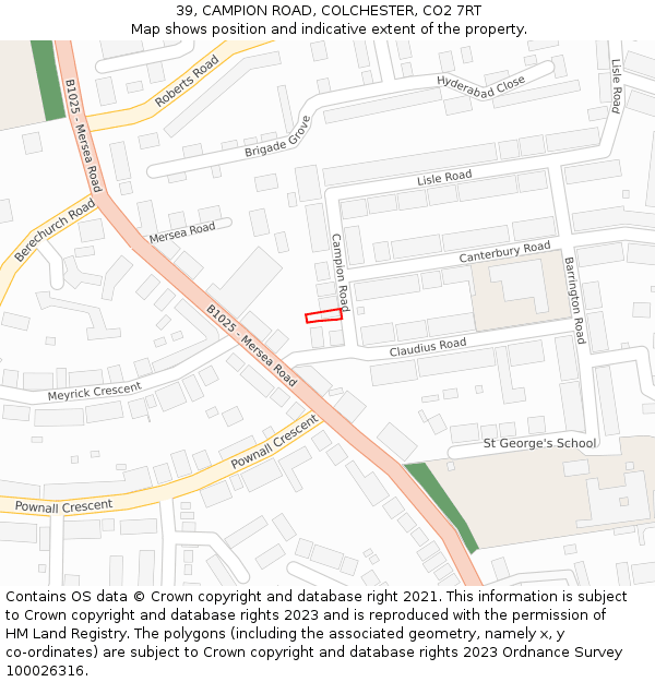 39, CAMPION ROAD, COLCHESTER, CO2 7RT: Location map and indicative extent of plot