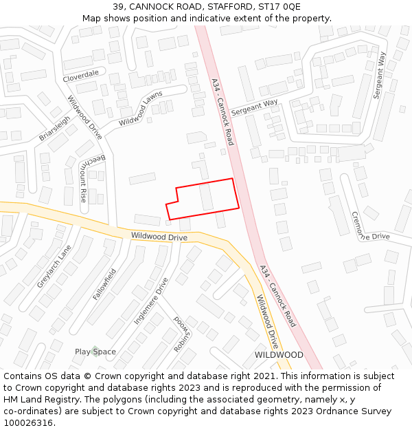 39, CANNOCK ROAD, STAFFORD, ST17 0QE: Location map and indicative extent of plot