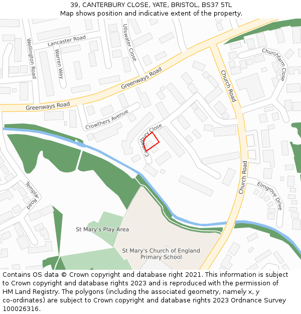 39, CANTERBURY CLOSE, YATE, BRISTOL, BS37 5TL: Location map and indicative extent of plot