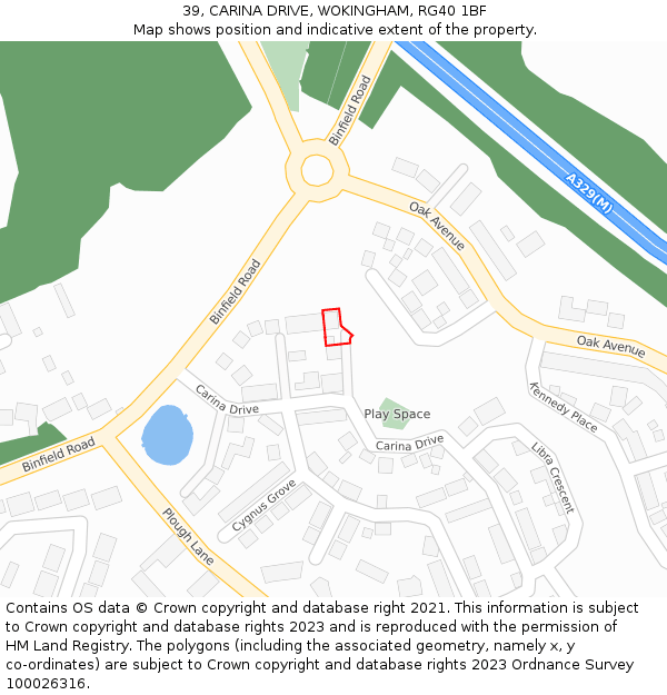 39, CARINA DRIVE, WOKINGHAM, RG40 1BF: Location map and indicative extent of plot