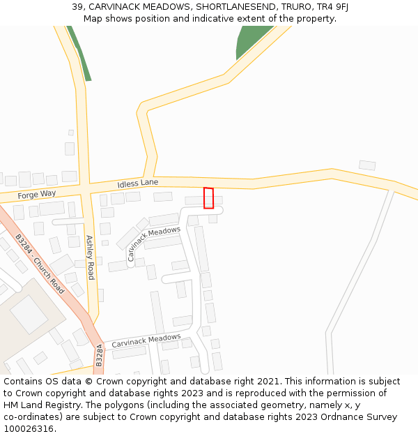 39, CARVINACK MEADOWS, SHORTLANESEND, TRURO, TR4 9FJ: Location map and indicative extent of plot
