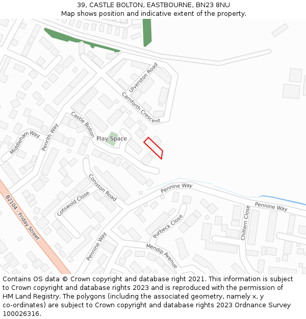 39, CASTLE BOLTON, EASTBOURNE, BN23 8NU: Location map and indicative extent of plot