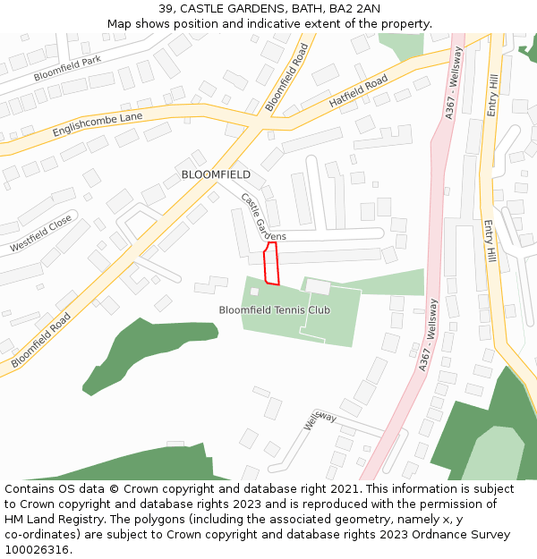 39, CASTLE GARDENS, BATH, BA2 2AN: Location map and indicative extent of plot