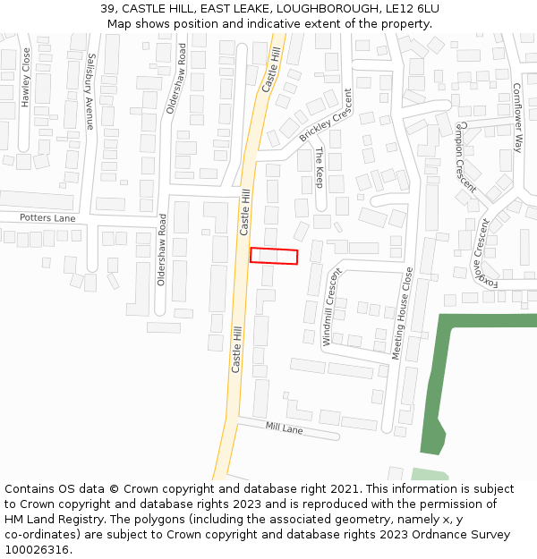 39, CASTLE HILL, EAST LEAKE, LOUGHBOROUGH, LE12 6LU: Location map and indicative extent of plot