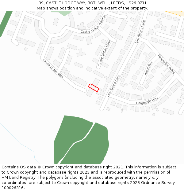 39, CASTLE LODGE WAY, ROTHWELL, LEEDS, LS26 0ZH: Location map and indicative extent of plot