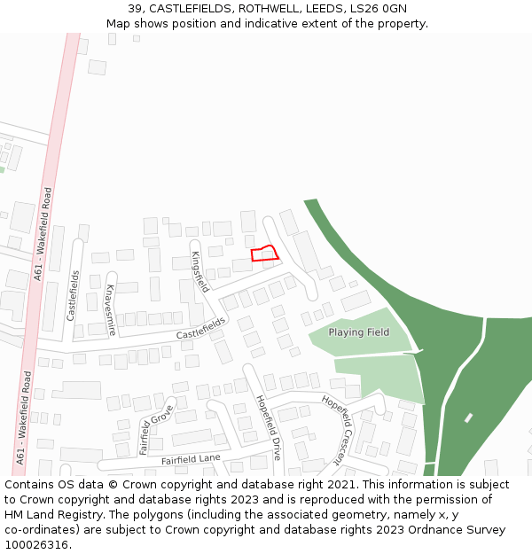 39, CASTLEFIELDS, ROTHWELL, LEEDS, LS26 0GN: Location map and indicative extent of plot