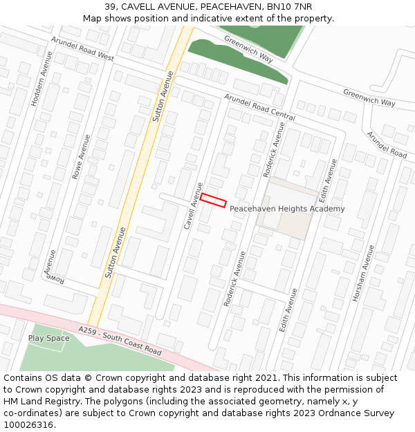 39, CAVELL AVENUE, PEACEHAVEN, BN10 7NR: Location map and indicative extent of plot