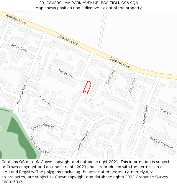 39, CAVERSHAM PARK AVENUE, RAYLEIGH, SS6 9QA: Location map and indicative extent of plot