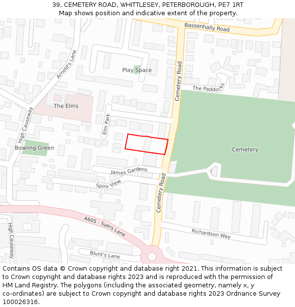 39, CEMETERY ROAD, WHITTLESEY, PETERBOROUGH, PE7 1RT: Location map and indicative extent of plot