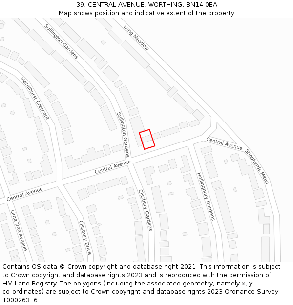 39, CENTRAL AVENUE, WORTHING, BN14 0EA: Location map and indicative extent of plot