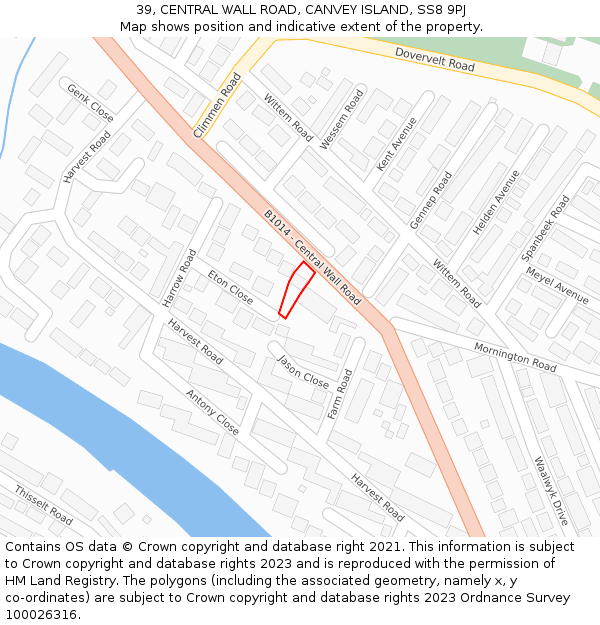 39, CENTRAL WALL ROAD, CANVEY ISLAND, SS8 9PJ: Location map and indicative extent of plot
