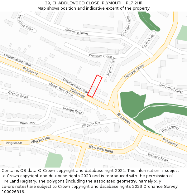 39, CHADDLEWOOD CLOSE, PLYMOUTH, PL7 2HR: Location map and indicative extent of plot