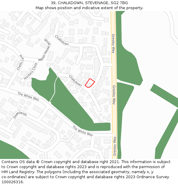 39, CHALKDOWN, STEVENAGE, SG2 7BG: Location map and indicative extent of plot