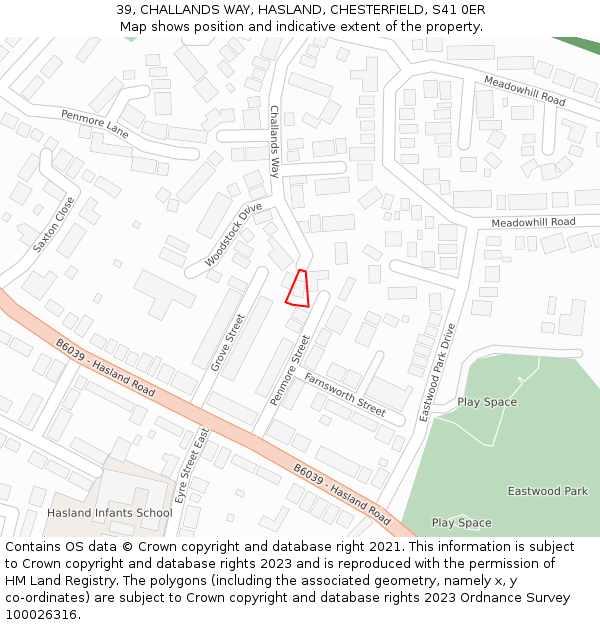 39, CHALLANDS WAY, HASLAND, CHESTERFIELD, S41 0ER: Location map and indicative extent of plot