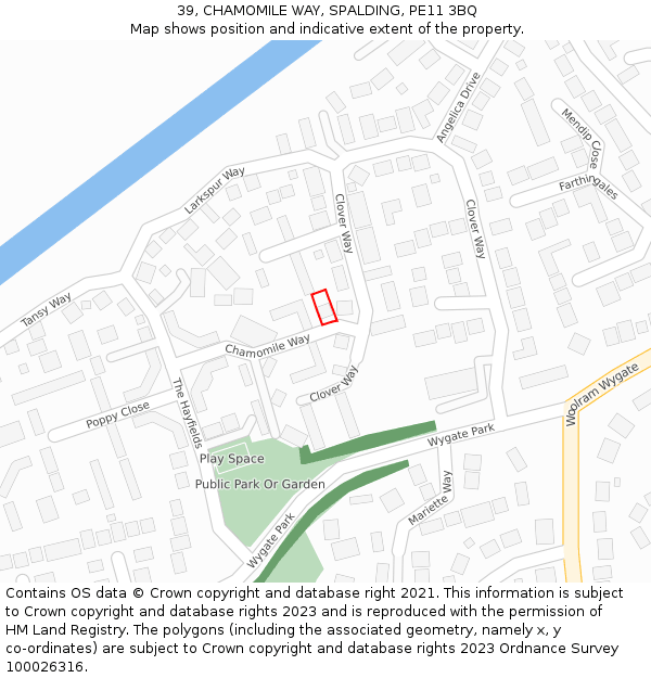 39, CHAMOMILE WAY, SPALDING, PE11 3BQ: Location map and indicative extent of plot