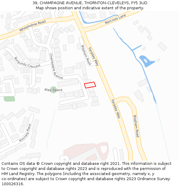 39, CHAMPAGNE AVENUE, THORNTON-CLEVELEYS, FY5 3UD: Location map and indicative extent of plot