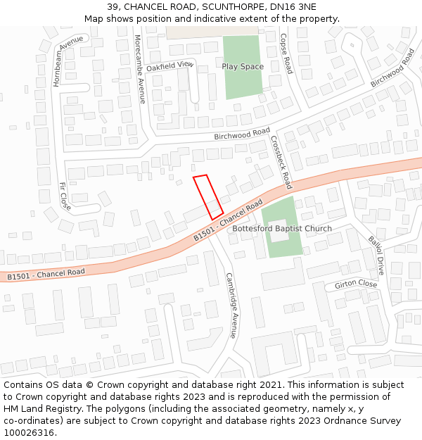 39, CHANCEL ROAD, SCUNTHORPE, DN16 3NE: Location map and indicative extent of plot