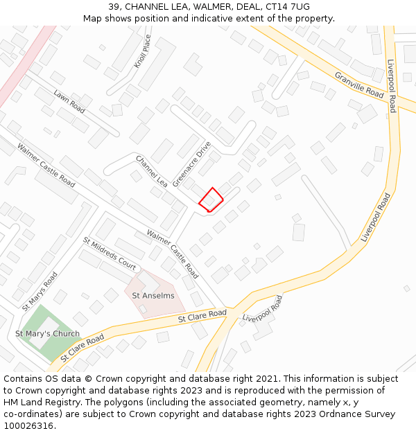 39, CHANNEL LEA, WALMER, DEAL, CT14 7UG: Location map and indicative extent of plot