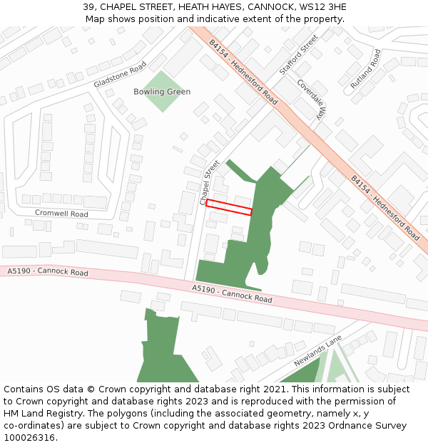 39, CHAPEL STREET, HEATH HAYES, CANNOCK, WS12 3HE: Location map and indicative extent of plot