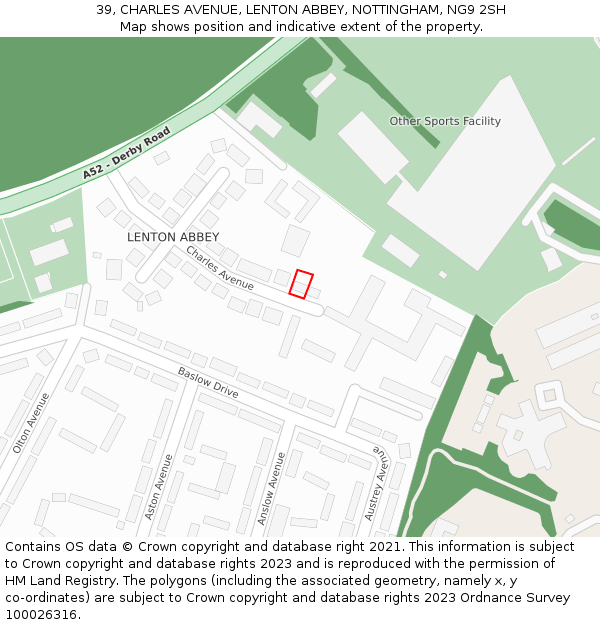 39, CHARLES AVENUE, LENTON ABBEY, NOTTINGHAM, NG9 2SH: Location map and indicative extent of plot