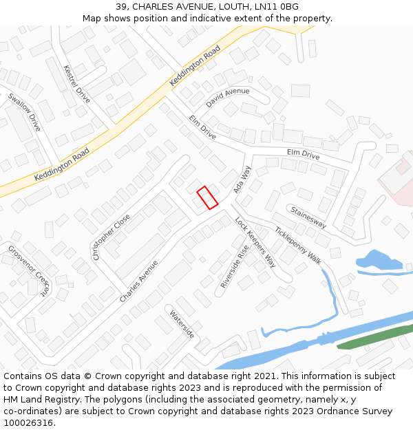 39, CHARLES AVENUE, LOUTH, LN11 0BG: Location map and indicative extent of plot