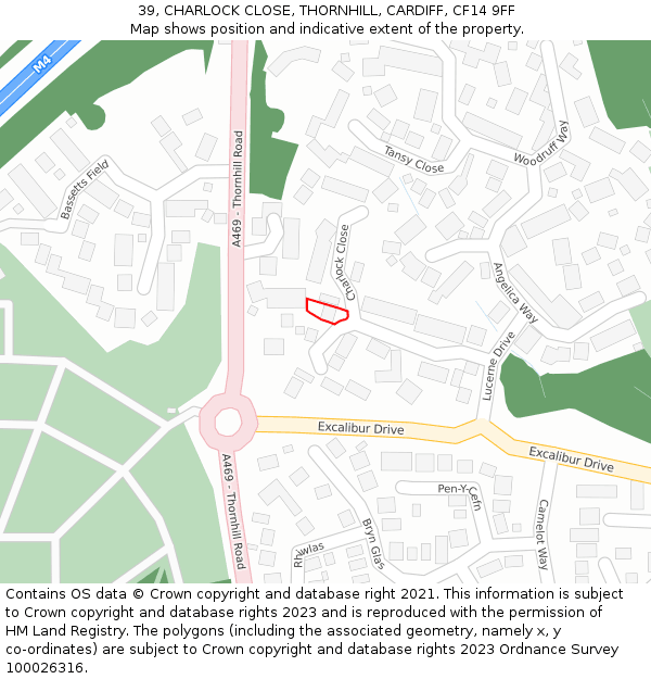 39, CHARLOCK CLOSE, THORNHILL, CARDIFF, CF14 9FF: Location map and indicative extent of plot