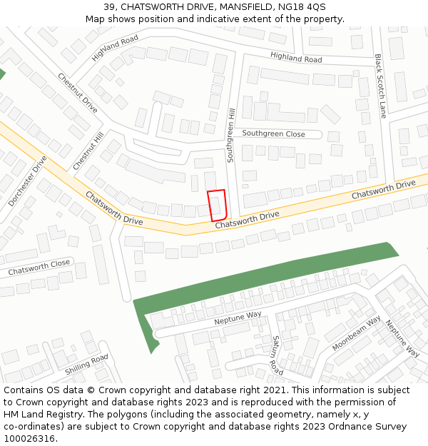 39, CHATSWORTH DRIVE, MANSFIELD, NG18 4QS: Location map and indicative extent of plot