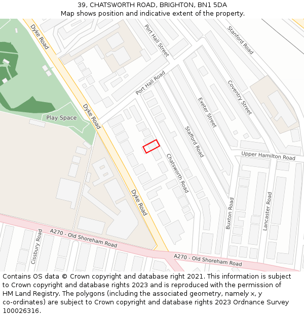 39, CHATSWORTH ROAD, BRIGHTON, BN1 5DA: Location map and indicative extent of plot