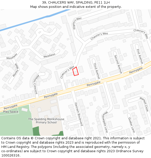 39, CHAUCERS WAY, SPALDING, PE11 1LH: Location map and indicative extent of plot