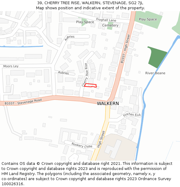 39, CHERRY TREE RISE, WALKERN, STEVENAGE, SG2 7JL: Location map and indicative extent of plot