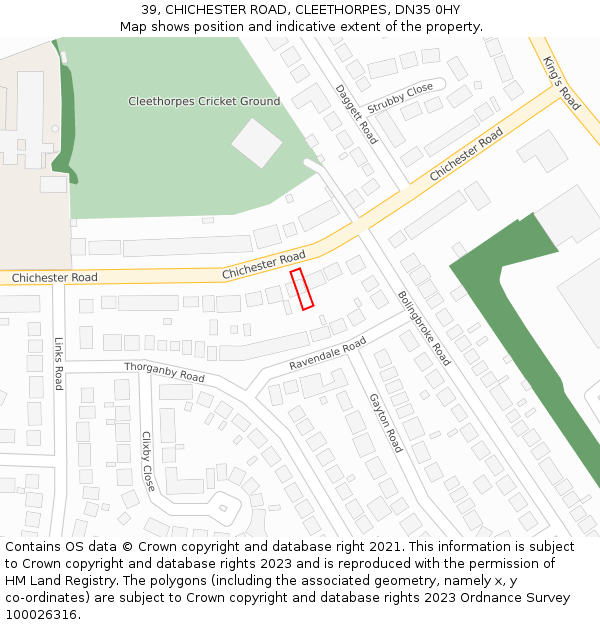 39, CHICHESTER ROAD, CLEETHORPES, DN35 0HY: Location map and indicative extent of plot