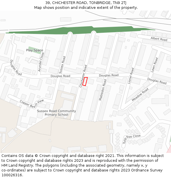 39, CHICHESTER ROAD, TONBRIDGE, TN9 2TJ: Location map and indicative extent of plot