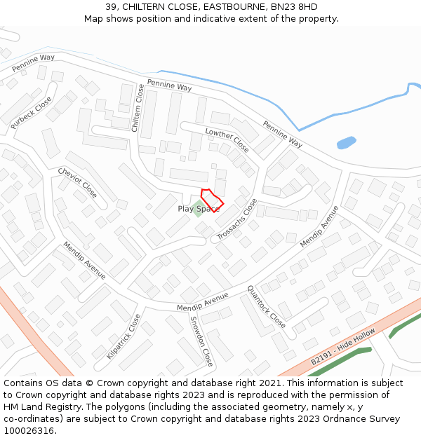 39, CHILTERN CLOSE, EASTBOURNE, BN23 8HD: Location map and indicative extent of plot