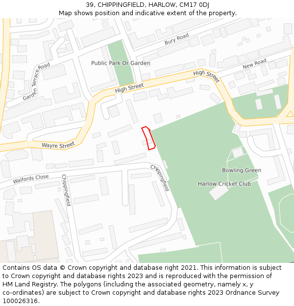 39, CHIPPINGFIELD, HARLOW, CM17 0DJ: Location map and indicative extent of plot