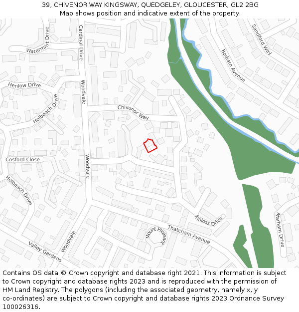 39, CHIVENOR WAY KINGSWAY, QUEDGELEY, GLOUCESTER, GL2 2BG: Location map and indicative extent of plot